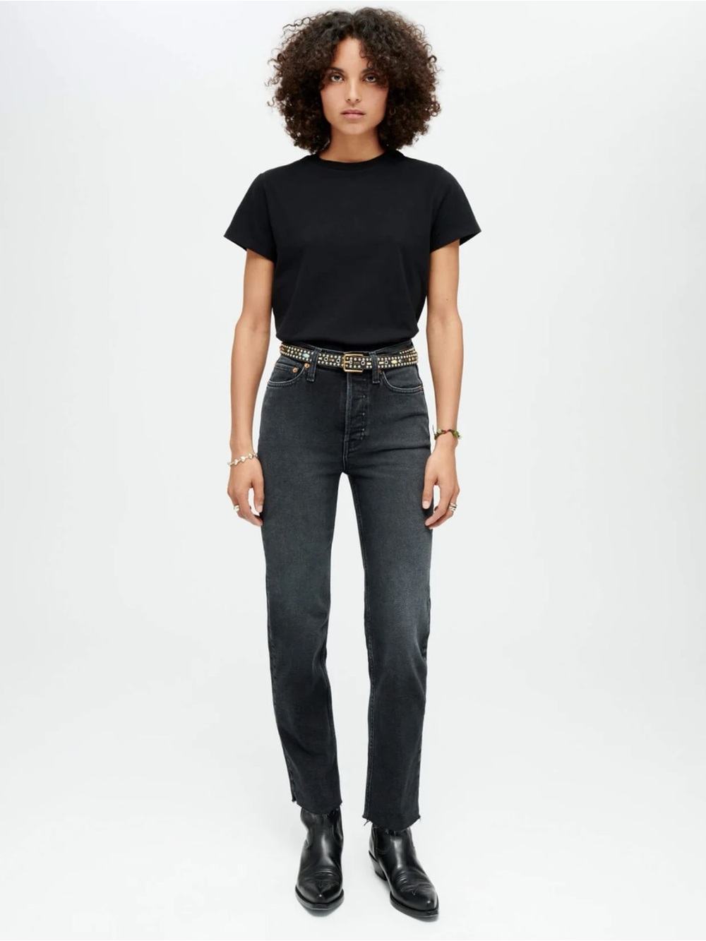 Re/Done 70s Stove Pipe Straight Jeans Washed Noir Black Sz 28